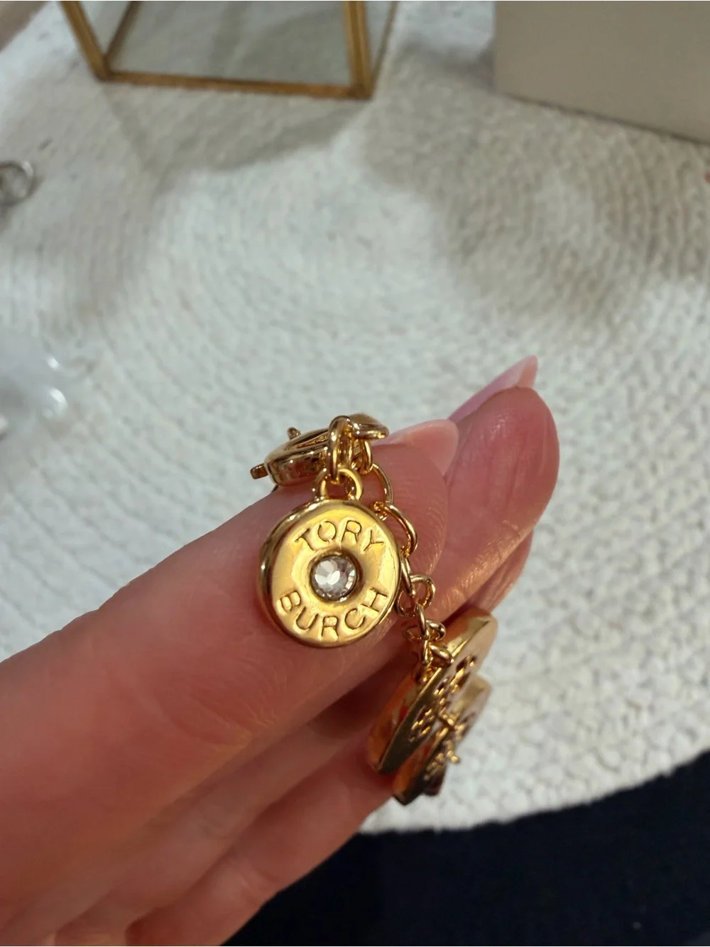 Tory Burch White Enamel Gold Hollow Round Bracelet | New with dust bag
